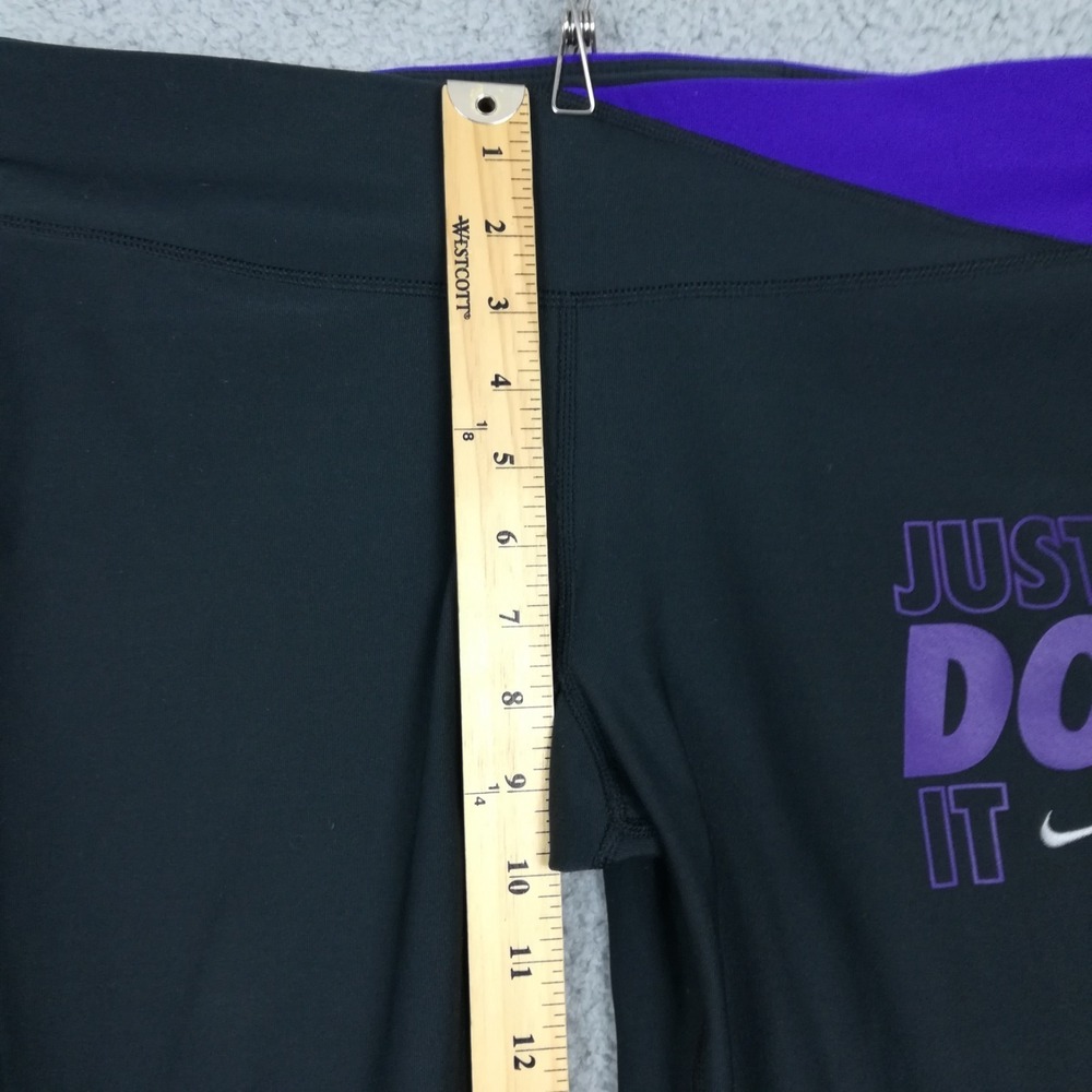 Nike Womens Pants Leggings Capri Black Purple "Just Do It" Running Pull On M - Picture 4 of 12